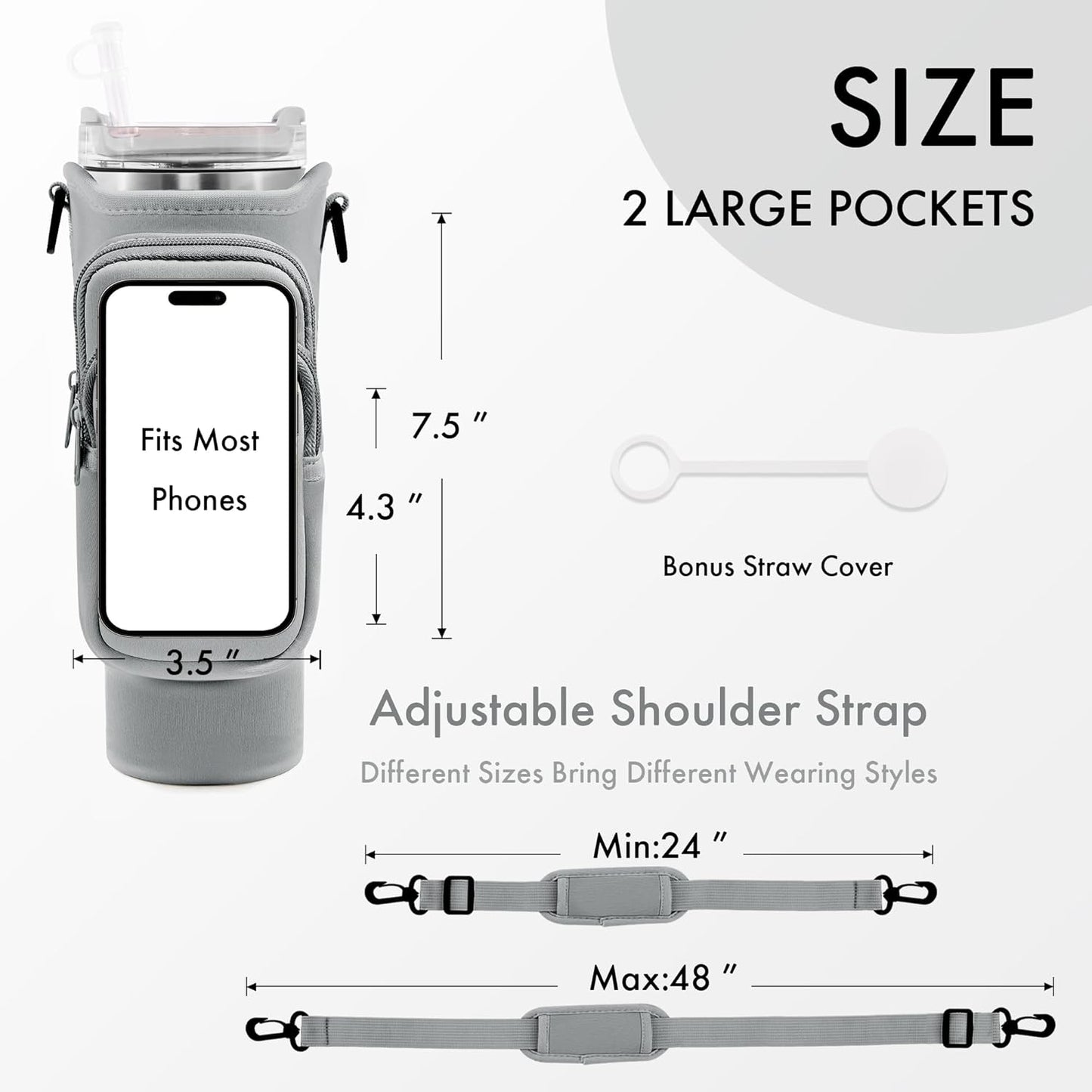 Water Bottle Carrier Bag for Stanley Cup 40/30 Oz | Adjustable Strap & Phone Pocket