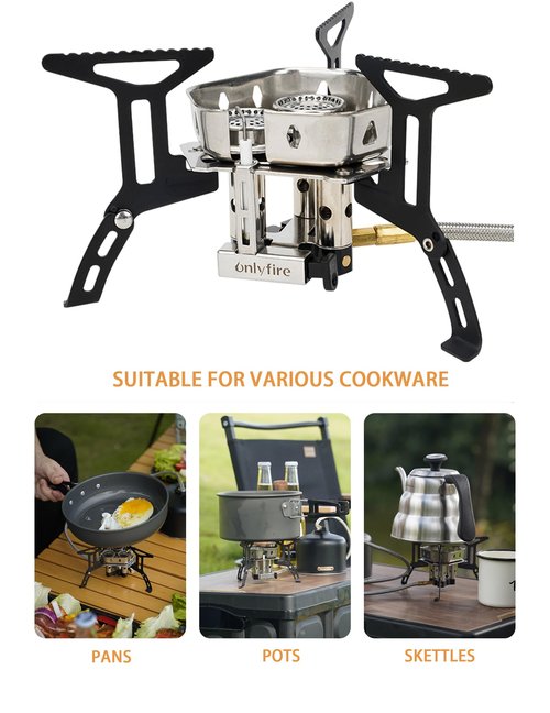 ONLYFIRE 3 Fuel Backpacking Stove with Propane & Butane Adapter, Portable Camping Gas Stove, Mini Camp Stove with Piezo Ignition & Carry Bag for Outdoor Cooking Picnic Camping Hiking GS334