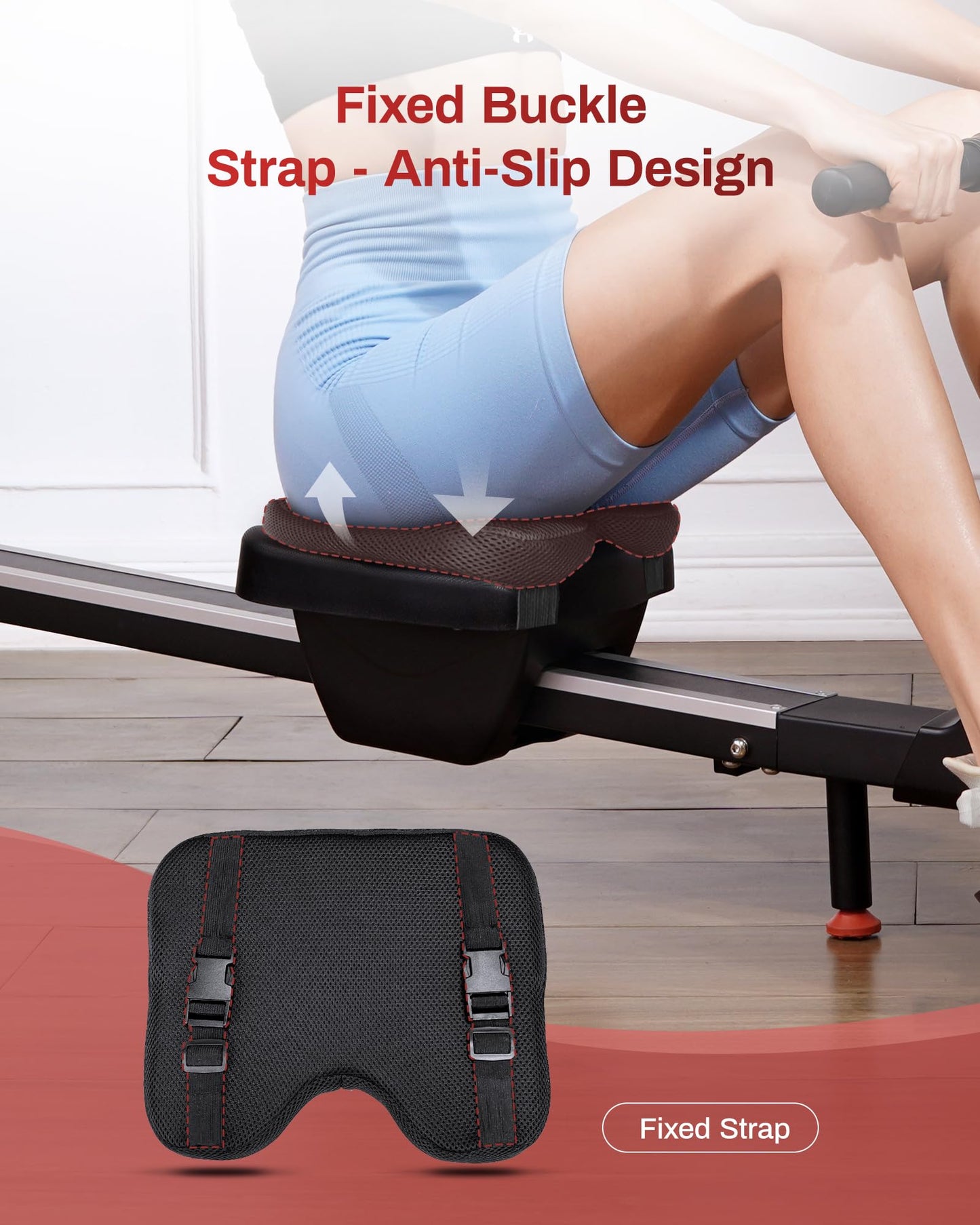 UTRYUP Rowing Machine Seat Cushion, Custom Memory Foam for Perfectly Fit, Washable Cover with Anti-Slip Fastening Strap, Compatible UTRYUP & Concept 2 and Other Row Machines - Rower Accessories Black