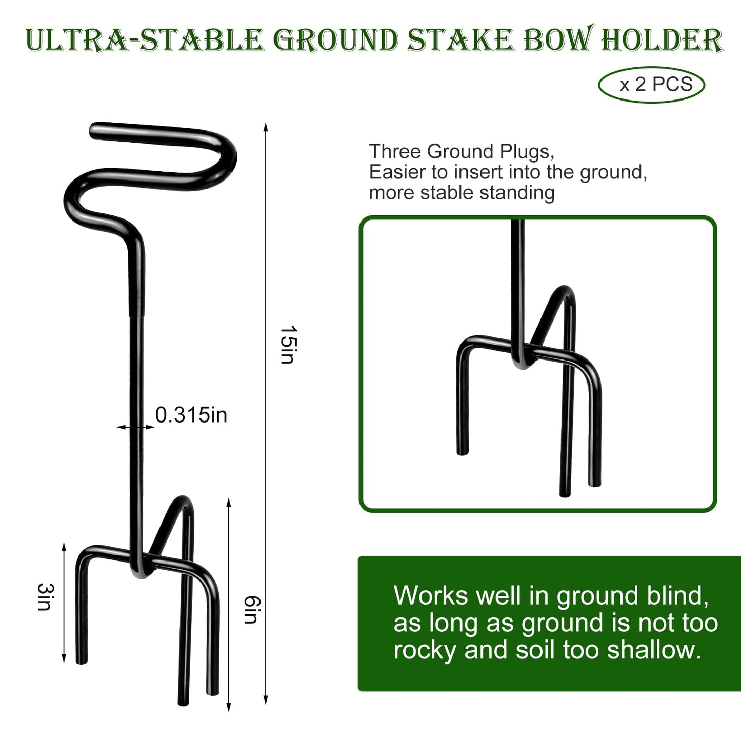 2 Pack Ground Blind Bow Holder with Rubber Coated, Rustproof Hunting Compound Bow Holder Stable Archery Bow Stand Versatile Ground Stake Bow Holder Archery Accessories for Hunting Target Practice