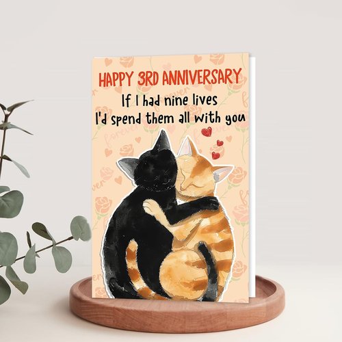 Funny 3rd Anniversary Card for Men Women, Romantic 3 Year Anniversary Card Gifts for Him Her, Cute 3rd Weeding Card for Husband Wife Boyfriend Girlfriend