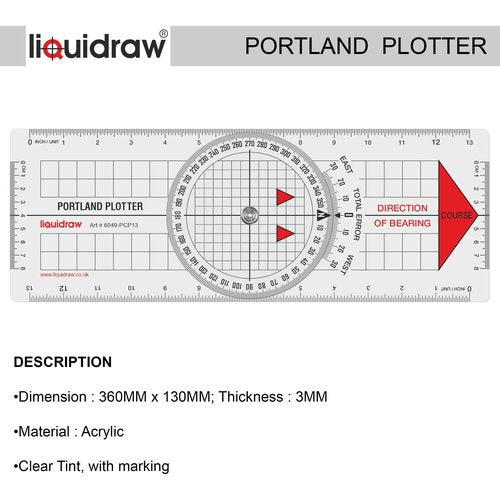 Liquidraw Portland Course Plotter Navigation Divider Kit Marine Sailing Nautical Protractor Single Handed Straight Divider Solid Brass 8"", Transparent