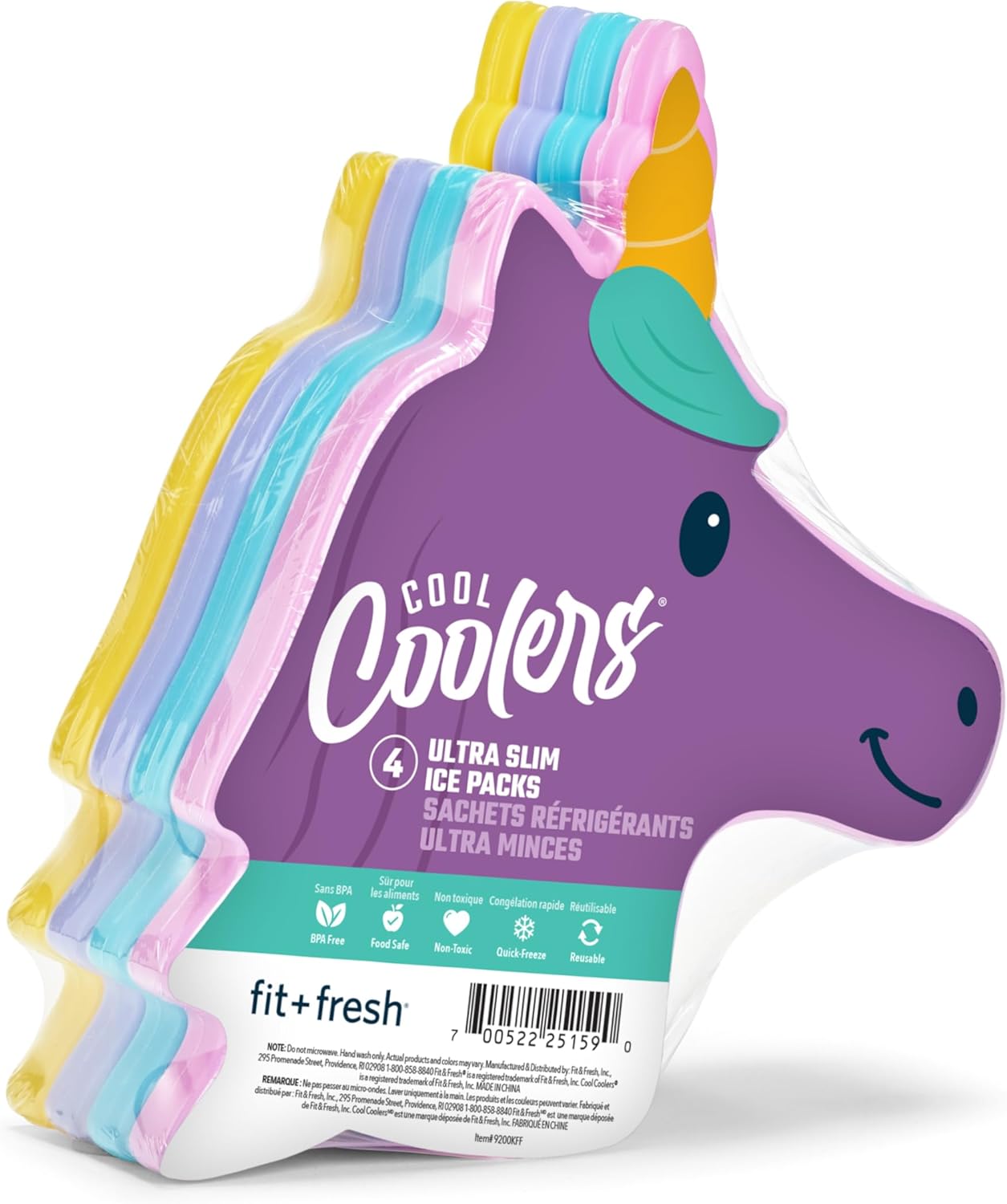 Fit & Fresh Cool Coolers Kids Lunch Box Ice Packs, Slim Ice Packs for Lunch Bags, Lunch Ice Packs Reusable-Multicolored, Set of 4 (Penguin)