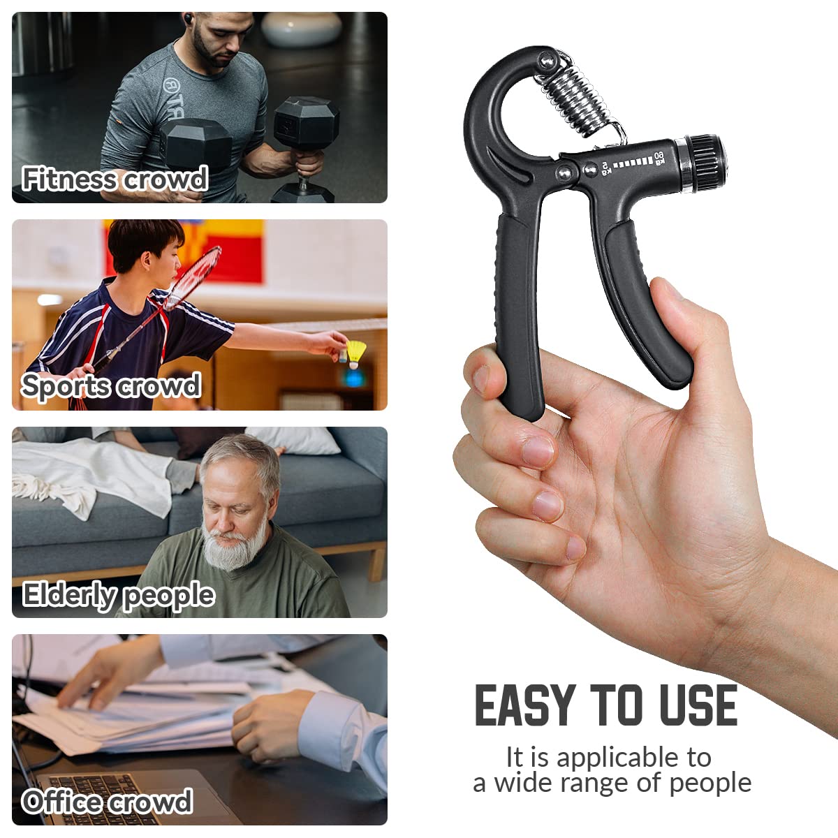 1 Pcs Hand Grip Strengthener Exerciser Hand Workout Squeezer, Adjustable Resistance 11-132 lbs Forearm Exerciser (5-60kg), Finger Stretcher for Home Gym Athlete Muscle Building and Hand Rehabilitation Exercising (Black)