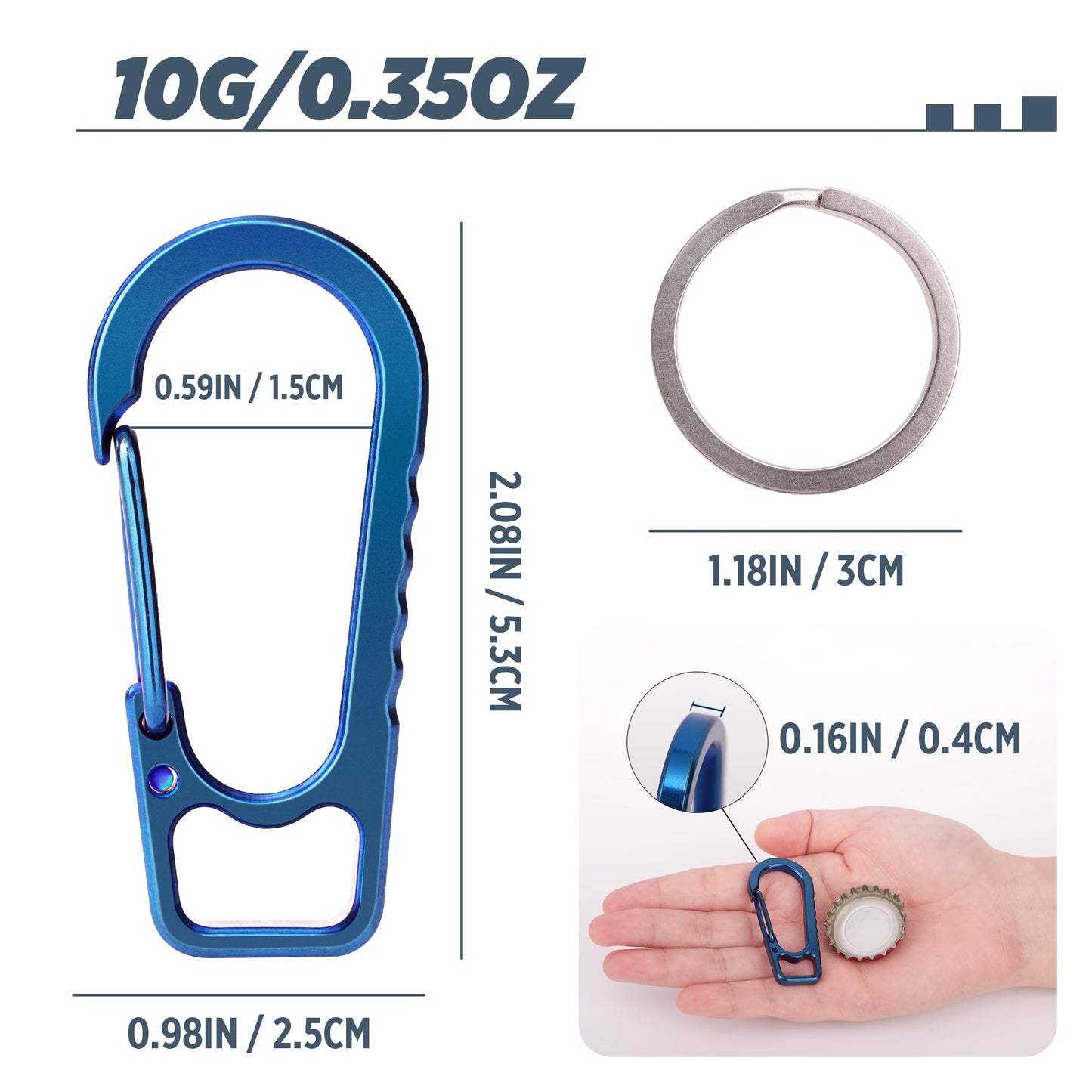 AIIKEE Titanium Carabiner Keychain Clip, Heavy Duty EDC Key Clips Anti-Lost Quick Release Keychain for Backpack Hook-Blue