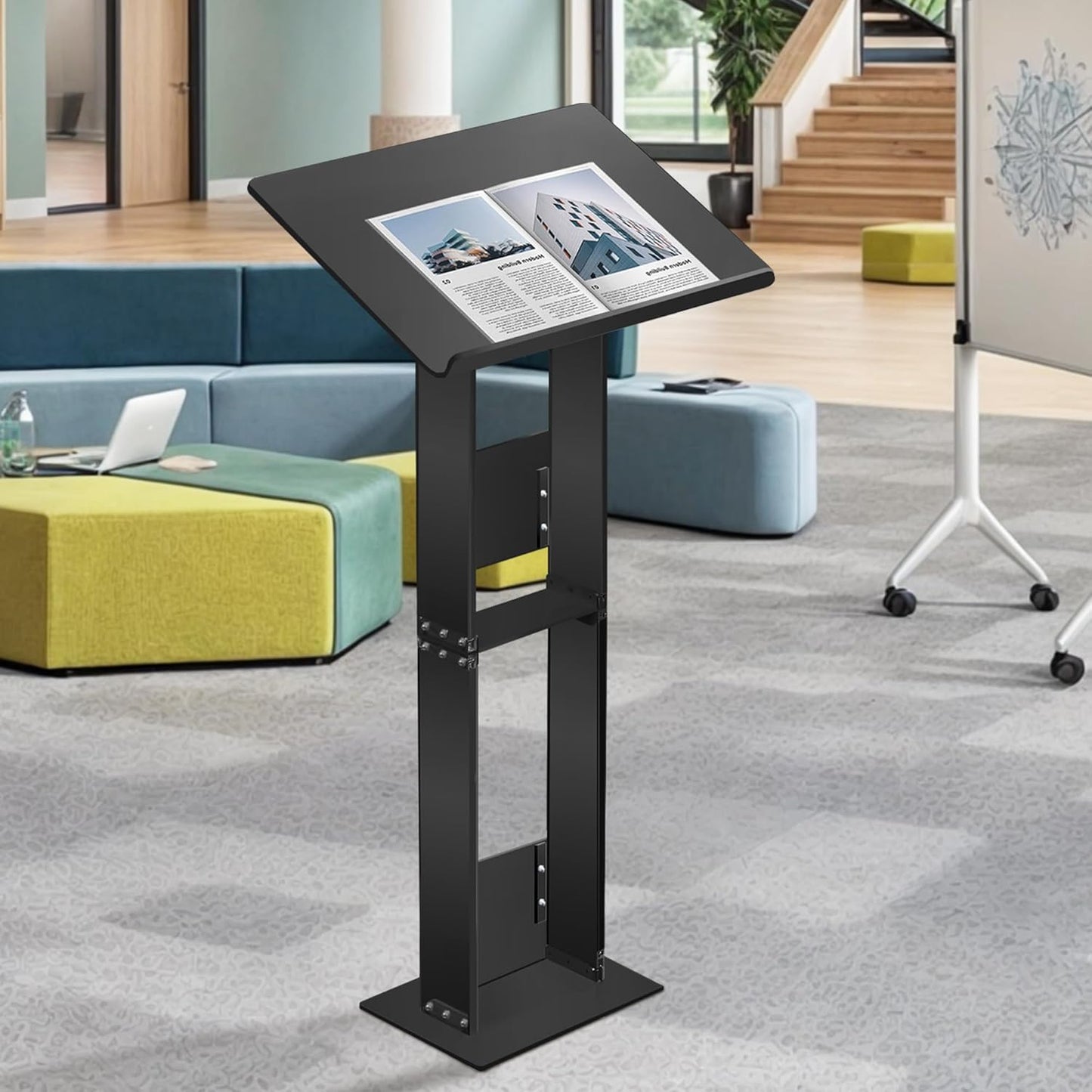 Podium Stand, Lecterns & Podiums, Acrylic Adjustable Angles with Metal Base, Podium for Church, Weddings, Classroom, Speech, 24" L x 16" W x 43.5" H (Clear)