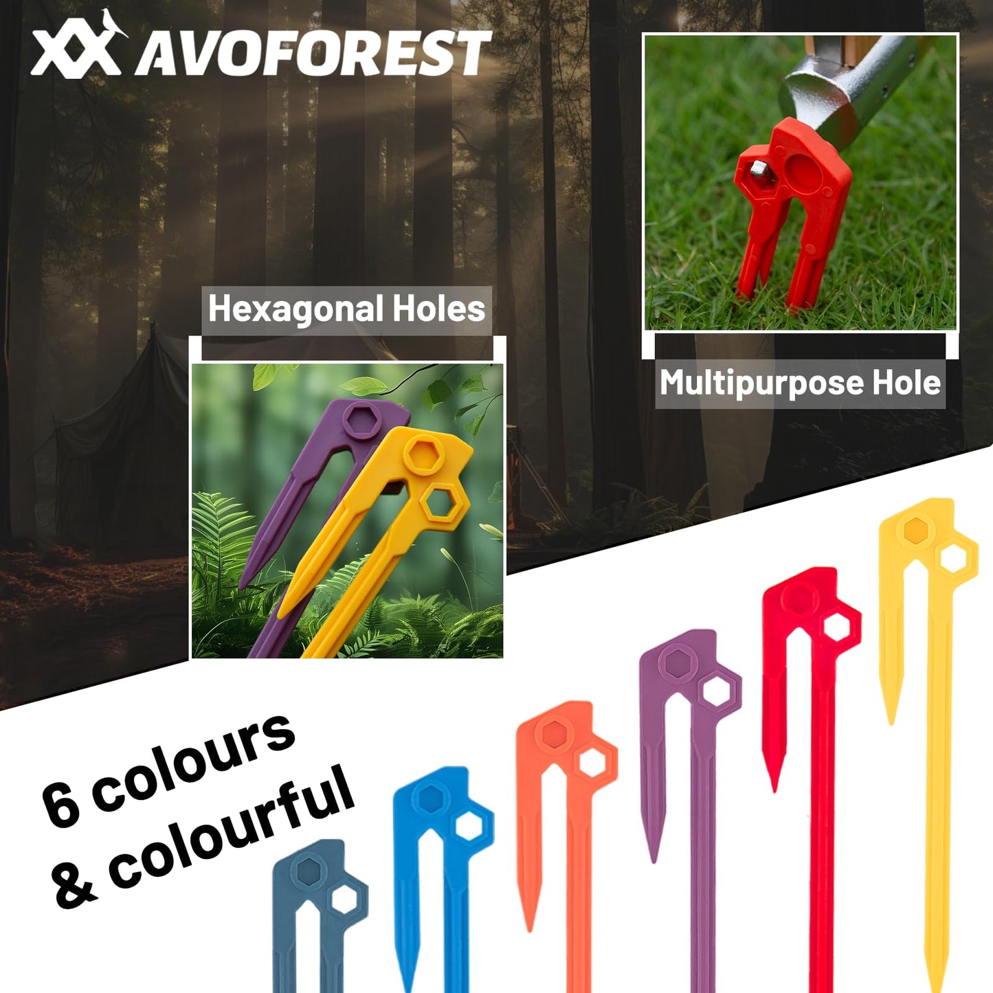 12 PCS Tent Stakes,AVOFOREST Heavy Duty Camping Stake Sturdy Novelty 8.1Inch Tent Pegs for Camping Patio, Garden, Canopies, Grassland, Outdoor (12pcs)