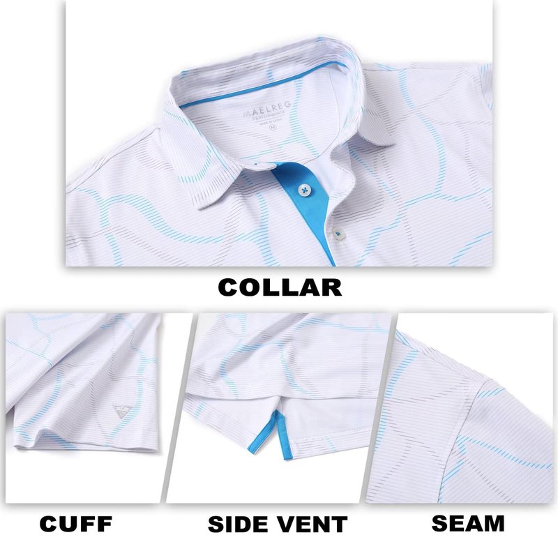M MAELREG Polo Shirts for Men Quick Dry Fit Short Sleeve Performance Moisture Wicking Print Men’s Golf Shirts