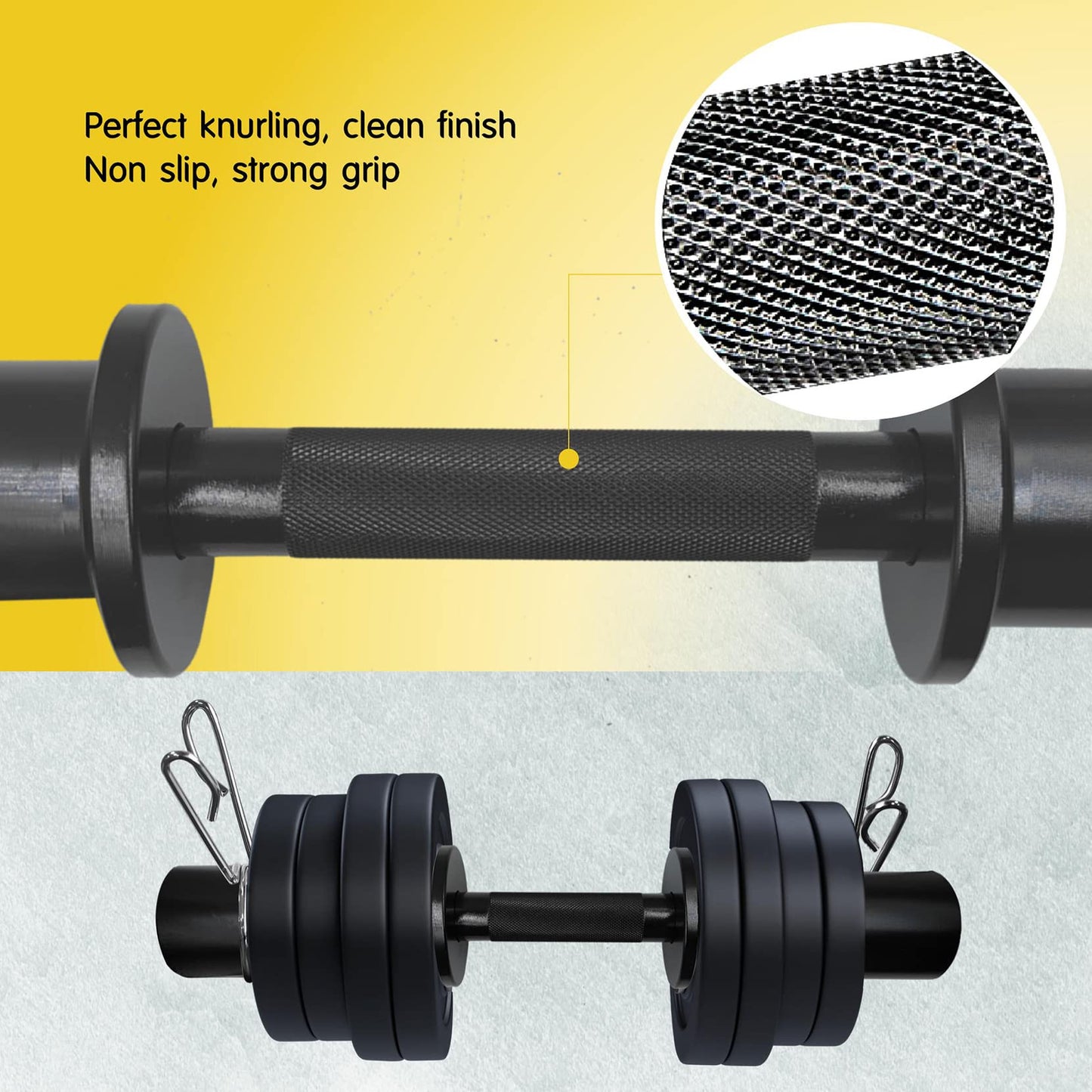 16" Olympic Dumbbell Handles Black, Loadable Dumbbells Bar Sets (150LBS Weight Capacity), Compatible with 2’’ Standard Plates, 2 Pair of Spring Collars Included