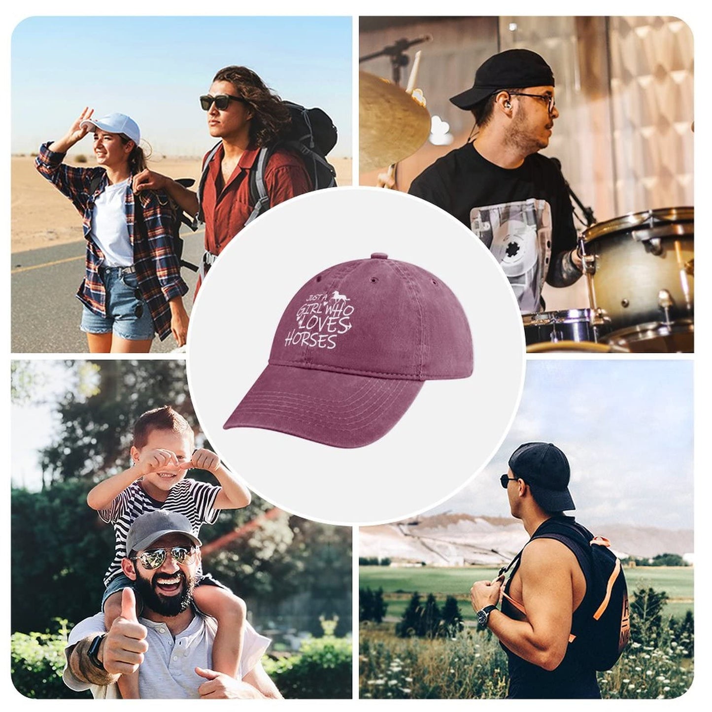 Just Girl Who Loves Horse Hat Baseball Cap for Women Adjustable Trendy Hats Cotton Wine Red