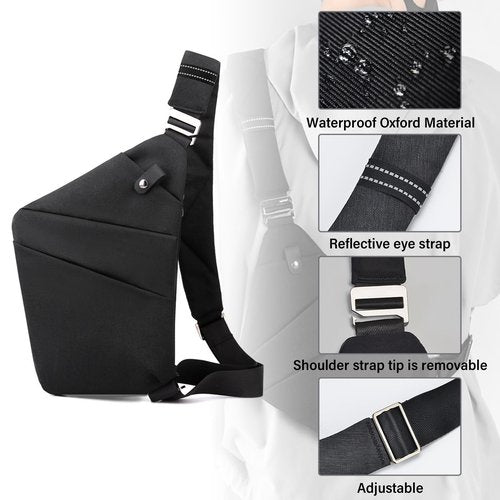 PDUHKO Sling Bag Anti Theft Crossbody Bag Men and Women Small Sling Backpack Shoulder Bag for Travel Hiking Sport Daypack(BLACK Right)