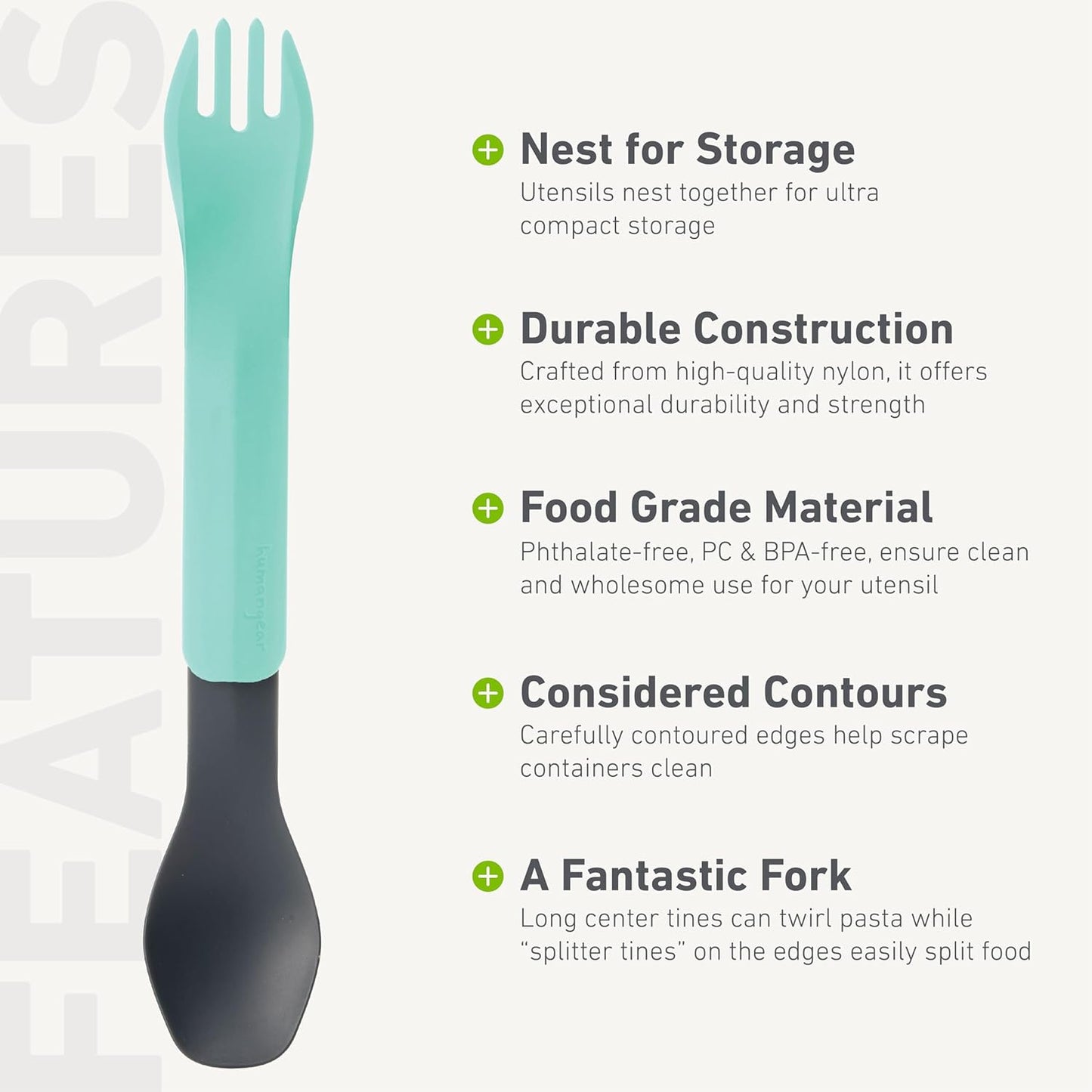 humangear GoBites Duo and Bio Duo Travel Silverware, Full Size Portable Fork & Spoon, Reusable Utensil Set, PC and BPA-free, Food-Safe Nylon or Plant-Based Resin, Extended - 9.1” X 1.6”