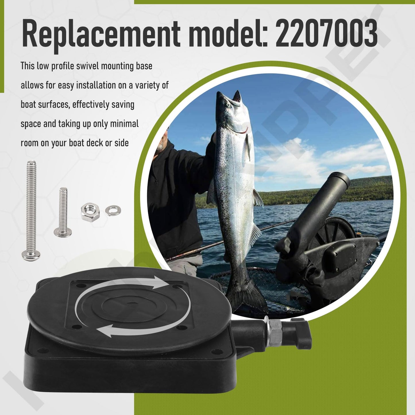 KitchenKipper 2207003 Low-Profile Swivel Mounting Base for C-annon Downrigger Magnum Series