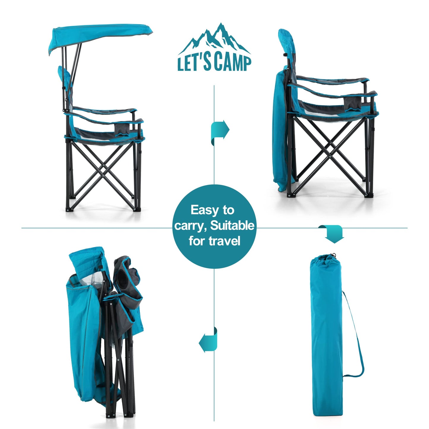 LET'S CAMP Camp Chair with Shade Canopy Folding Camping Chair with Cup Holder and Carry Bag for Outdoor Camping Hiking Beach, Heavy Duty 350 LBS,2 Pack