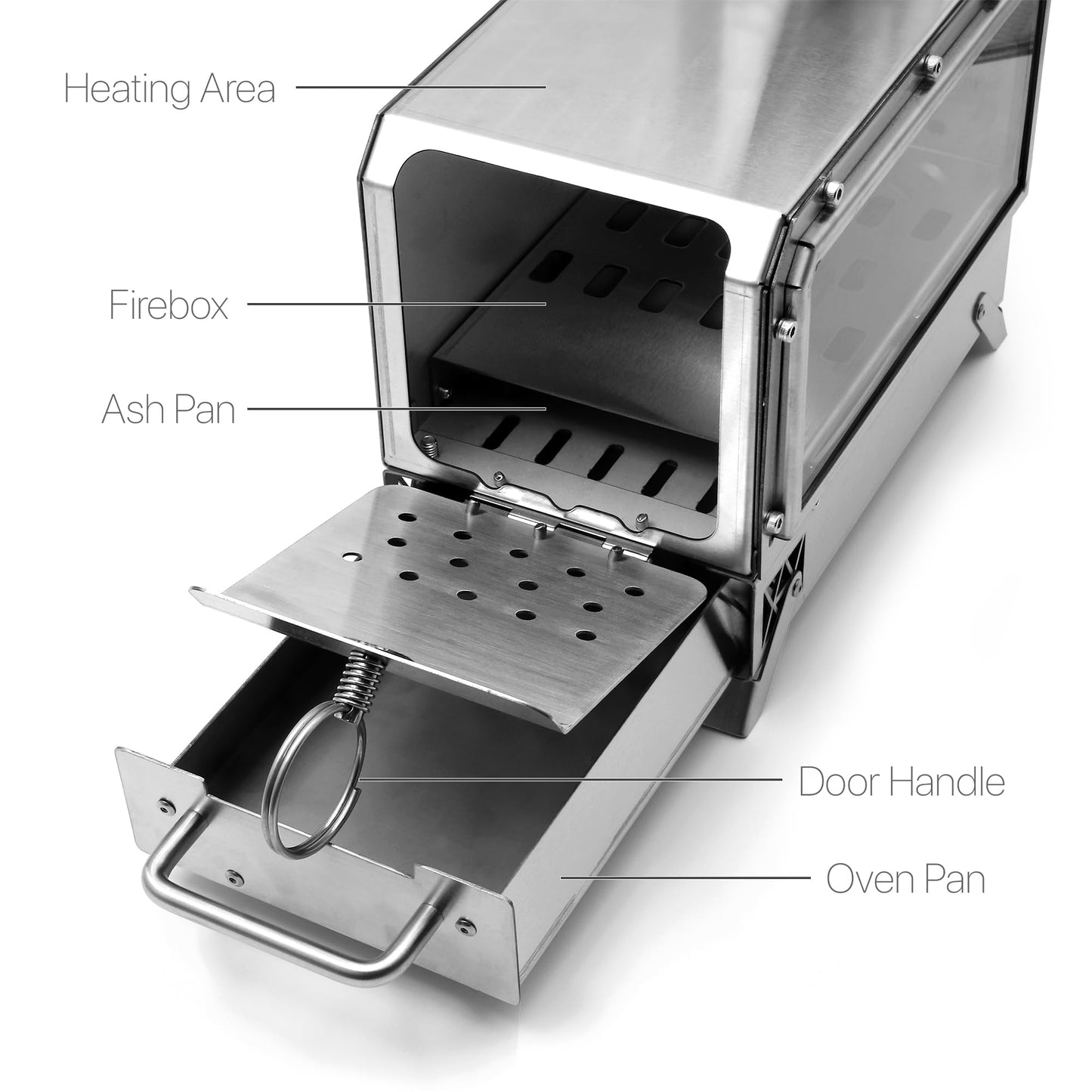 GoHawk Portable Wood Burning Camp Stove 9.5" Mini Heater Burner with Fireproof Glass Window 304 Stainless Steel Cooking Oven Grill Heating Tray for BackPacking Camping Tent Fishing Hiking Picnic BBQ
