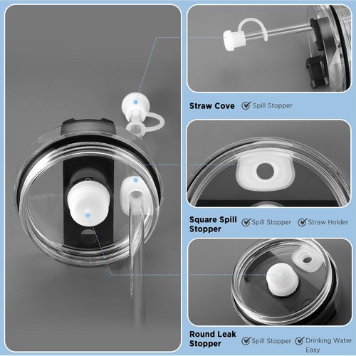 Heelay Stanley Cup Accessories 10 Pcs, Including 4 Straw Cover Cap, 2 Square Spill Stopper, 2 Round Leak Stopper, 2 Pcs Silicone Boot for Stanley Quencher ProTour 30oz and other 30oz/40oz/20oz Tumbler