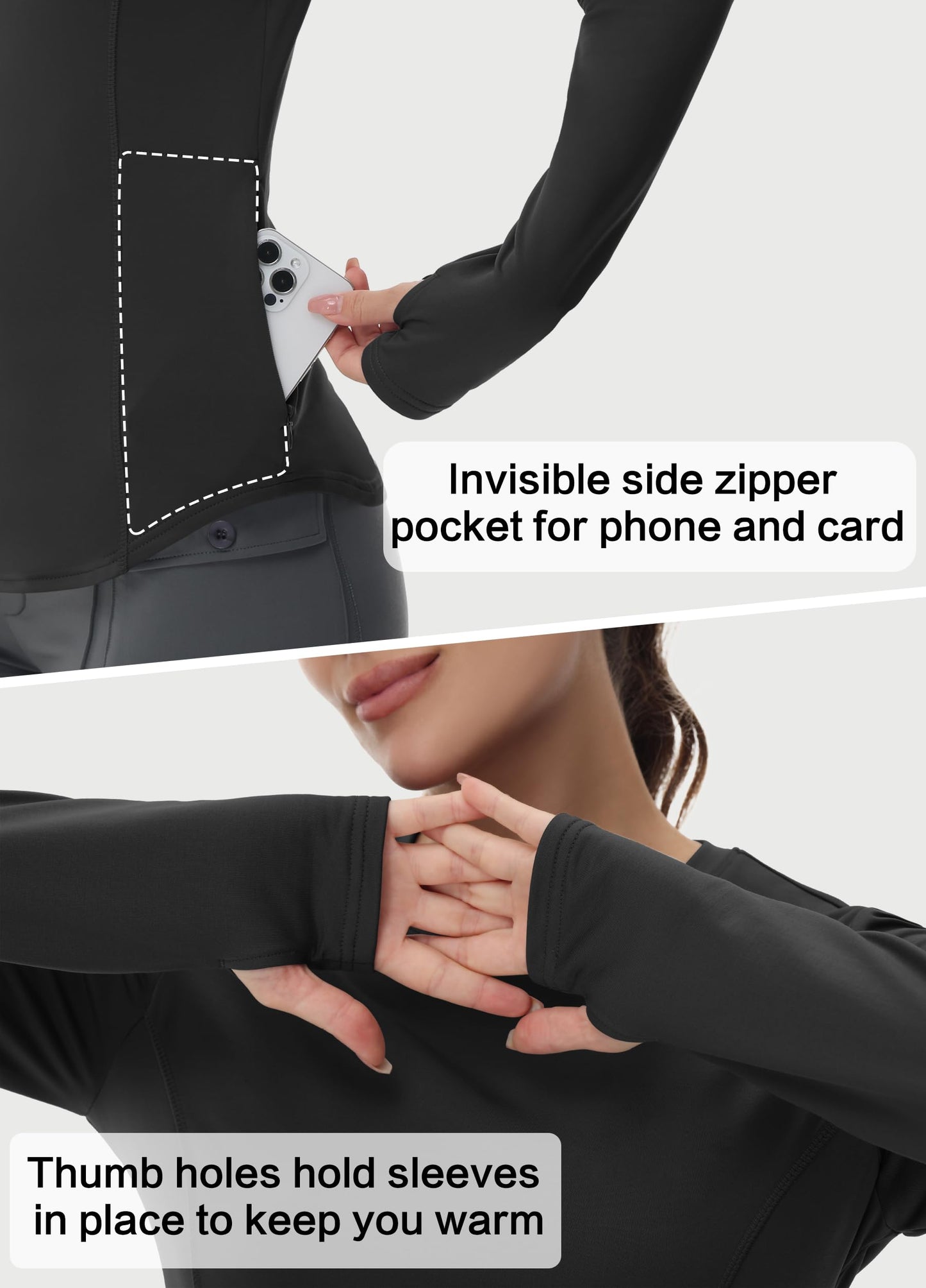 Thermal Shirts for Women Winter Running - Fleece Lined Long Sleeve Warm Tops Cold Weather Gear Thumbholes Zipper Pocket