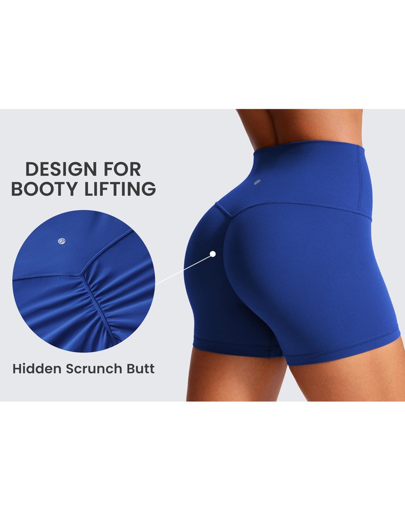 CRZ YOGA Secretsculpt Butterlift Biker Shorts 4" - No Front Seam High Waisted Womens Workout Gym Booty Scrunch Butt Waves Blue Small