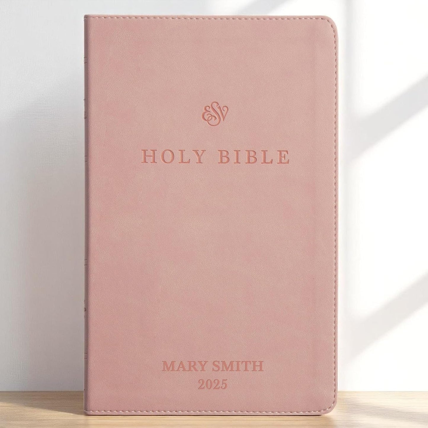 Custom Personalized Pink ESV Bible | Small Text | Blush Pink Engraved Name | Faux Leather Premium Church Bible | English Standard Version Translation with Lay Flat Design