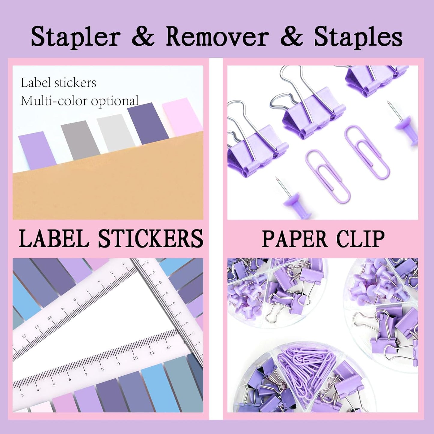 White Office Supplies, UPIHO White Desk Accessories, Stapler and Tape Dispenser Set for Women with Stapler,Tape Dispenser, Staple Remover, Staples,Scissor and Tabs for Students Office Clerks