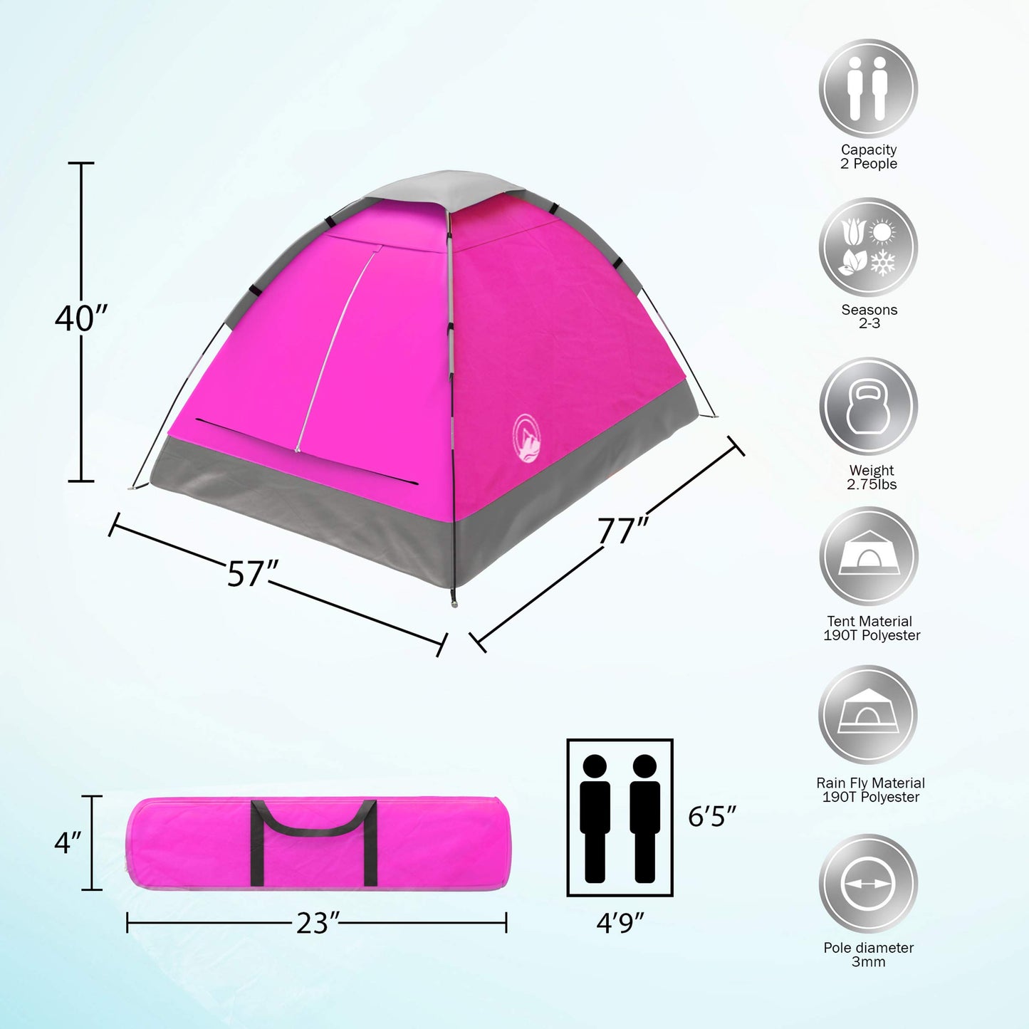 2-Person Tents Bundle - Pink Dome & Orange Compact Camping Tents with Rain Flys and Carry Bags by Wakeman Outdoors