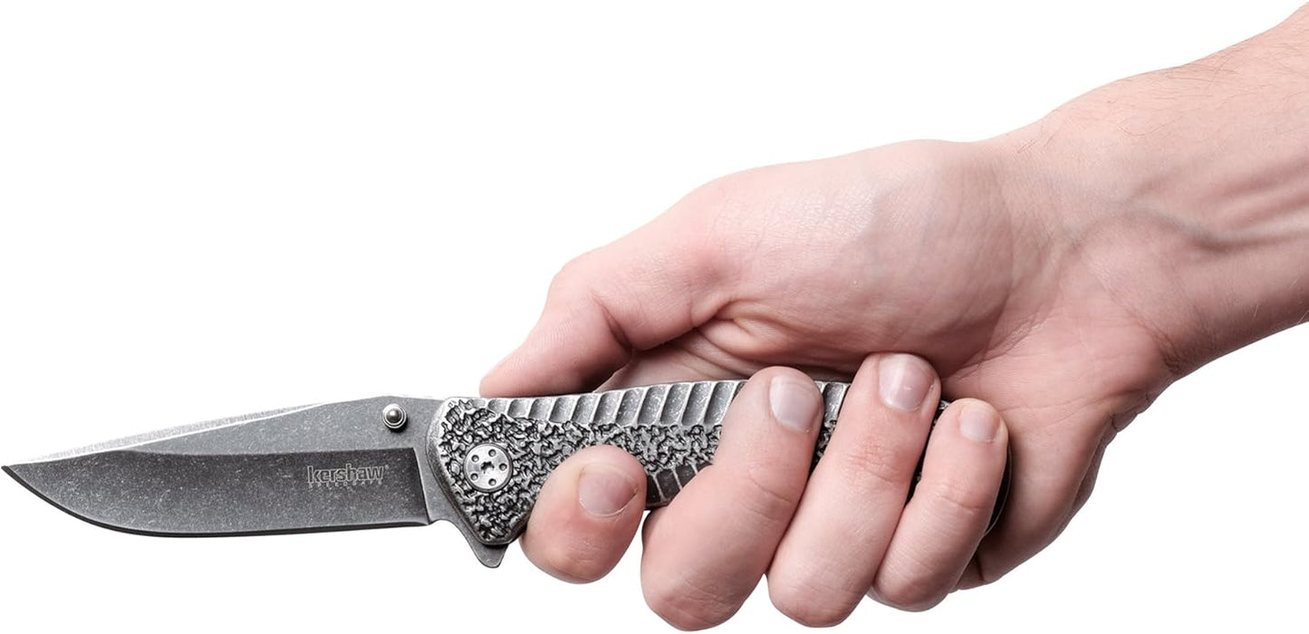 Kershaw Starter Folding Pocket Knife (1301BW); 4Cr14 Steel Blade With Black-Oxide BlackWash Finish, SpeedSafe Assisted, Single-Position Deep Carry Clip; 3.5 oz., 3.5 In. Blade, 7.9 In. Overall Length