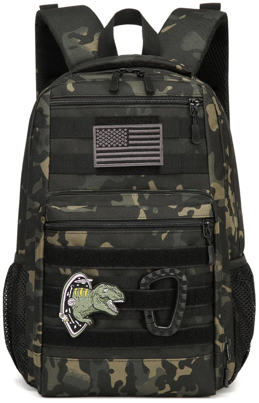 Kids Tactical Backpack Army Molle Bookbag Military Boys Backpack for School, Outdoor, Camping, Black Camo
