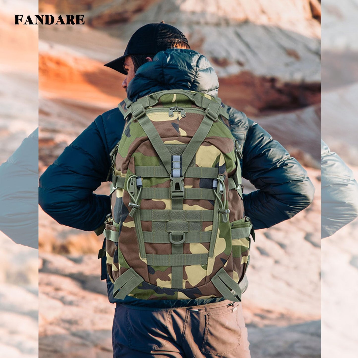 FANDARE Military Tactical Backpack Waterproof Heavy duty 3 Day Assault Pack Molle Bag Backpacks Army Daypack for Men Tactical Laptop Bug Out Hiking Rucksack
