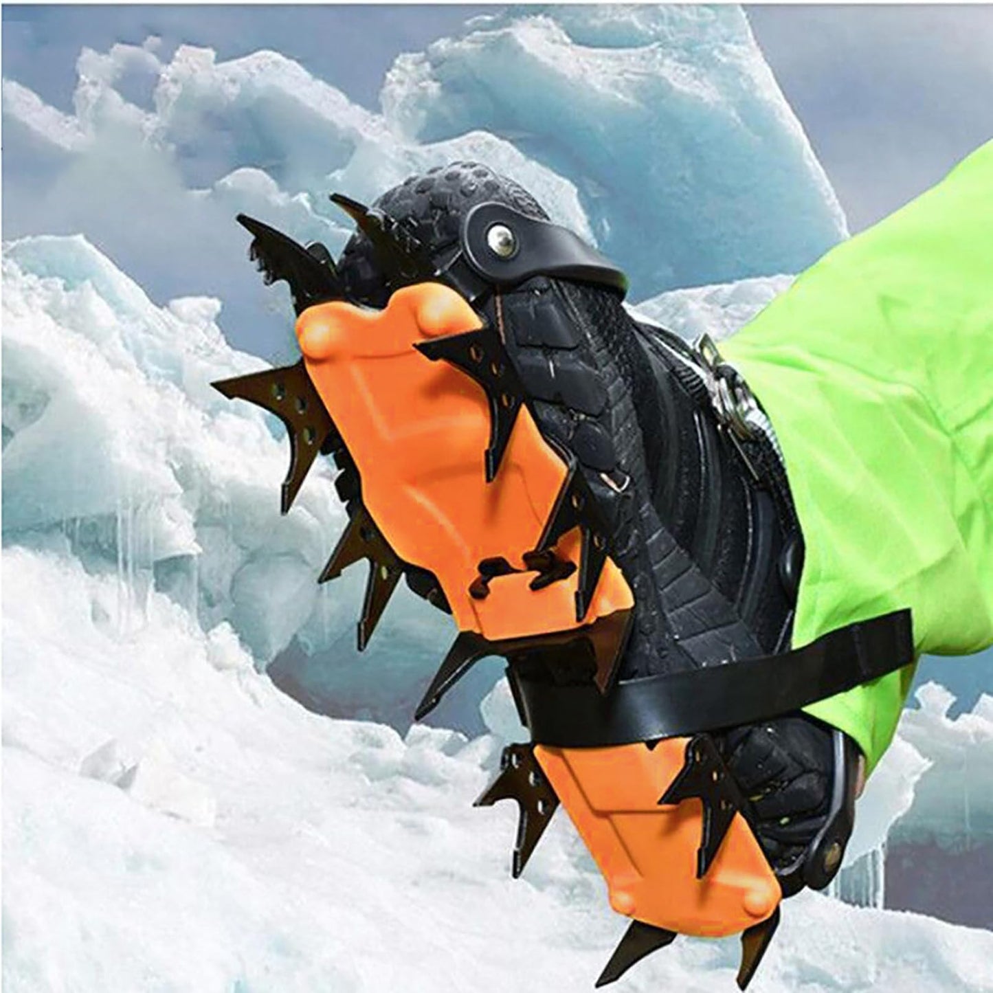 AIROKA Crampons Ice Cleats Traction for Shoes and Boots Non Slip Cleat with Adjustable Straps and 18 Steel Studs Crampons Snow Grips for Boots Shoes for Walking/Climbing Suitable for Men and Women