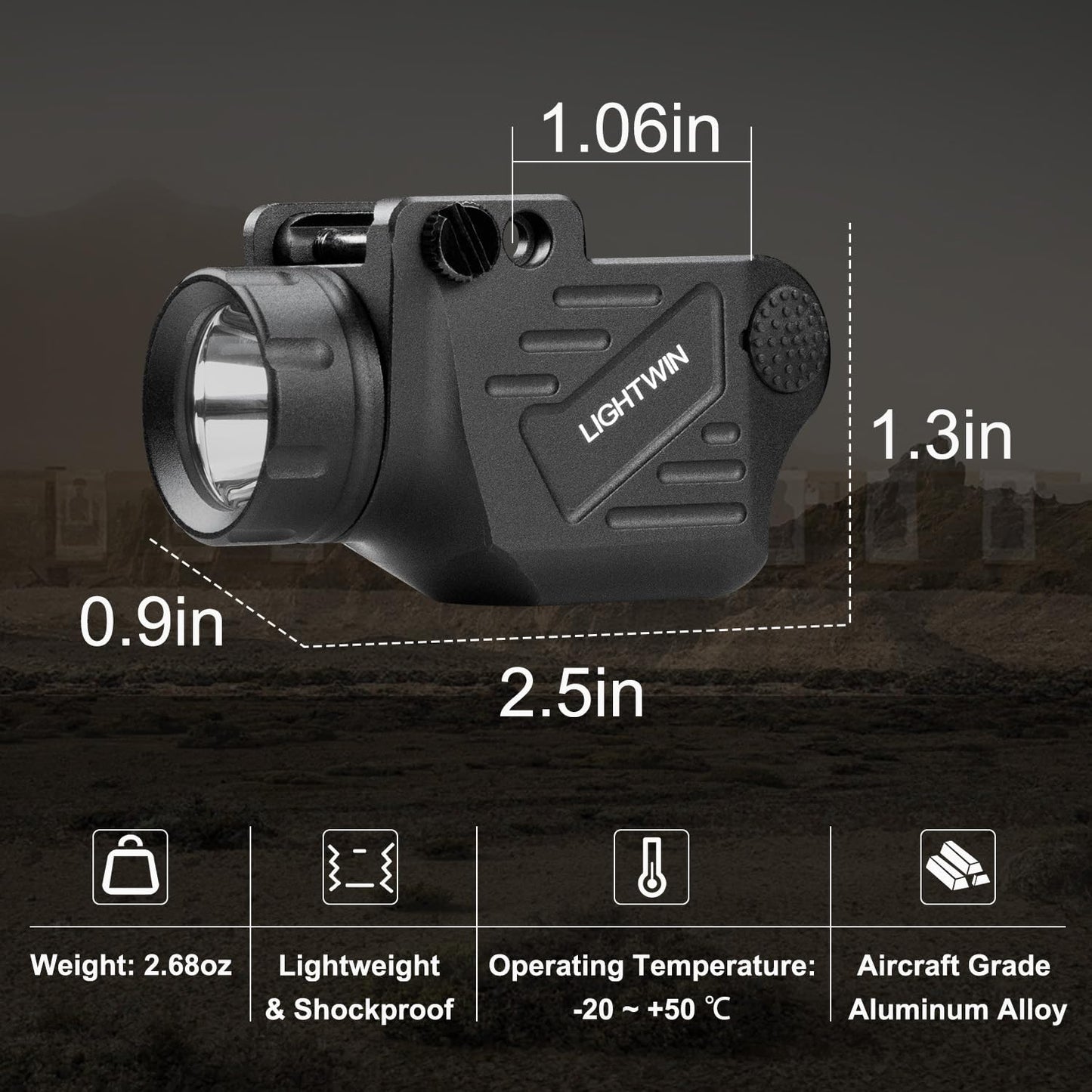 1200 Lumens Pistol Light Compact Weaponlight with Magnetic Charging Cable for Picatinny, Tactical Gun LED Flashlight with Strobe Function for Handgun Rifles, Glock
