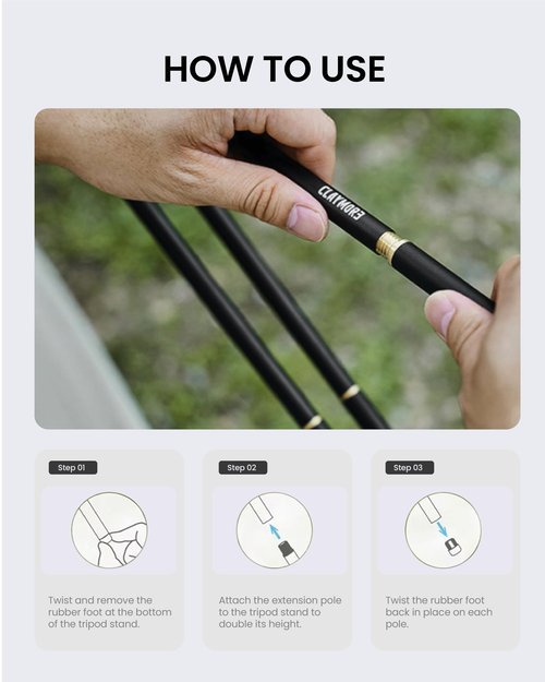 Claymore V1040 Extension Pole (Warm Gray) - Lightweight, Sturdy Tripod. Doubles Height. Camping, Outdoor Recreation, Indoors, Events, Cookouts.