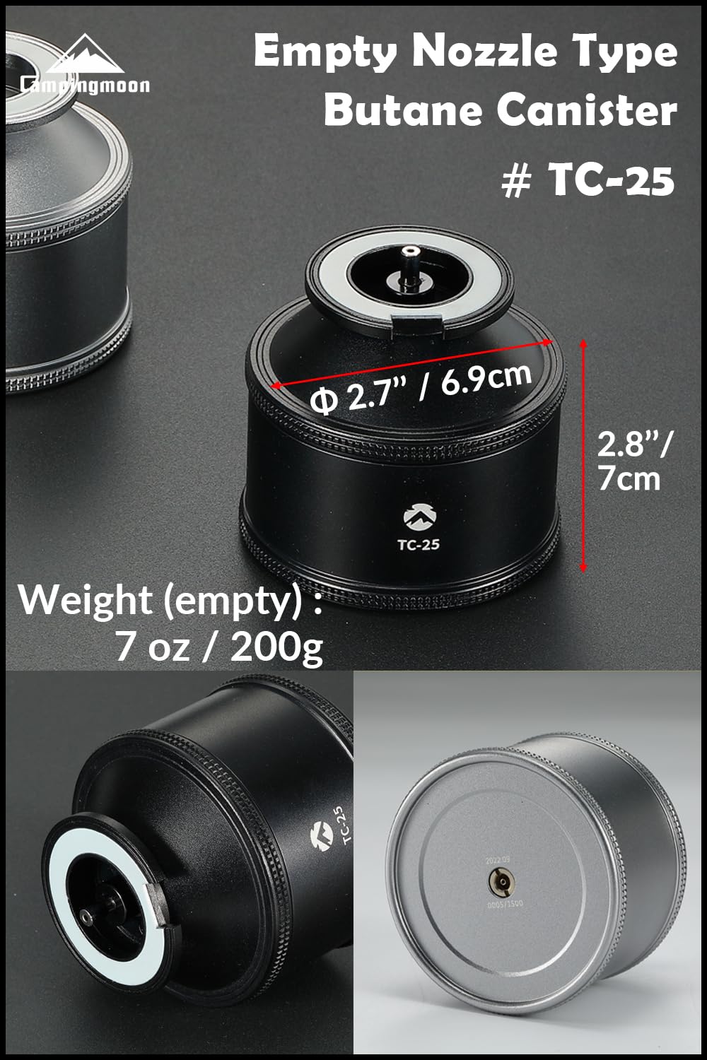 CAMPINGMOON Empty Refillable Nozzle Type Butane Cartridge Canister for Backpacking Camping 35g BKTC-25