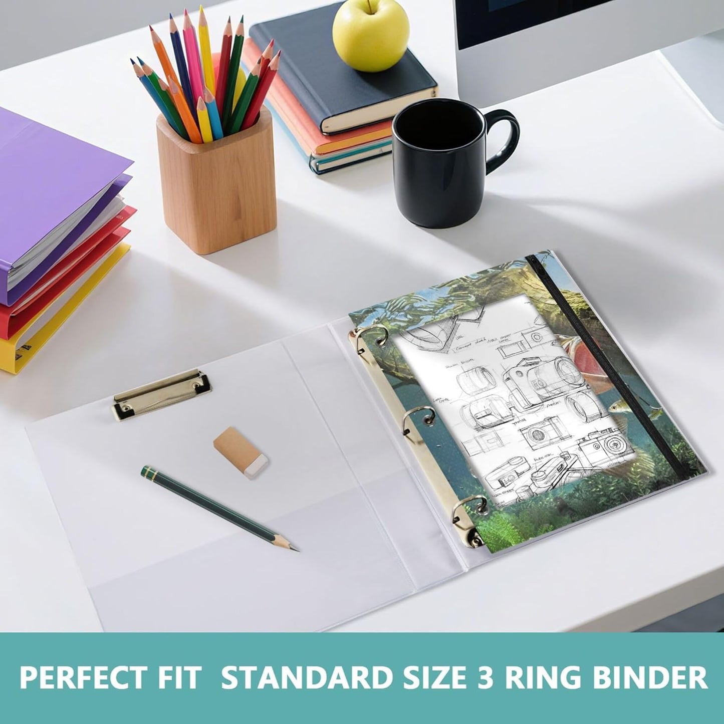 Largemouth Bass Fish 2 Pack 3 Ring Binder Pocket A4 Size Binder Pouches Clear PVC Loose Leaf Folder Sleeves Storage Bags for Files, Documents
