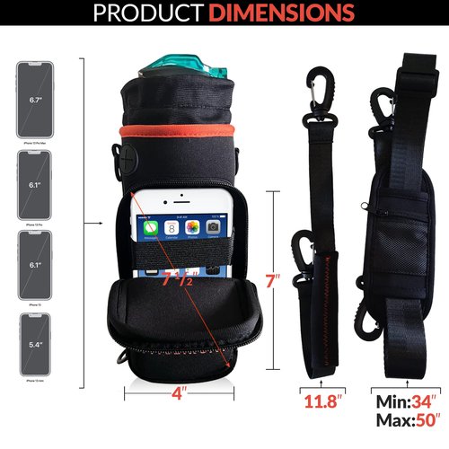 32oz Motivational Water Bottle - Neoprene Water Bottle Sleeve for Running/Hiking - Water Bottle Holder with Straps for Shoulder/Crossbody Pockets for Phone/Keys/Cards, Perfect for outdoor activities.