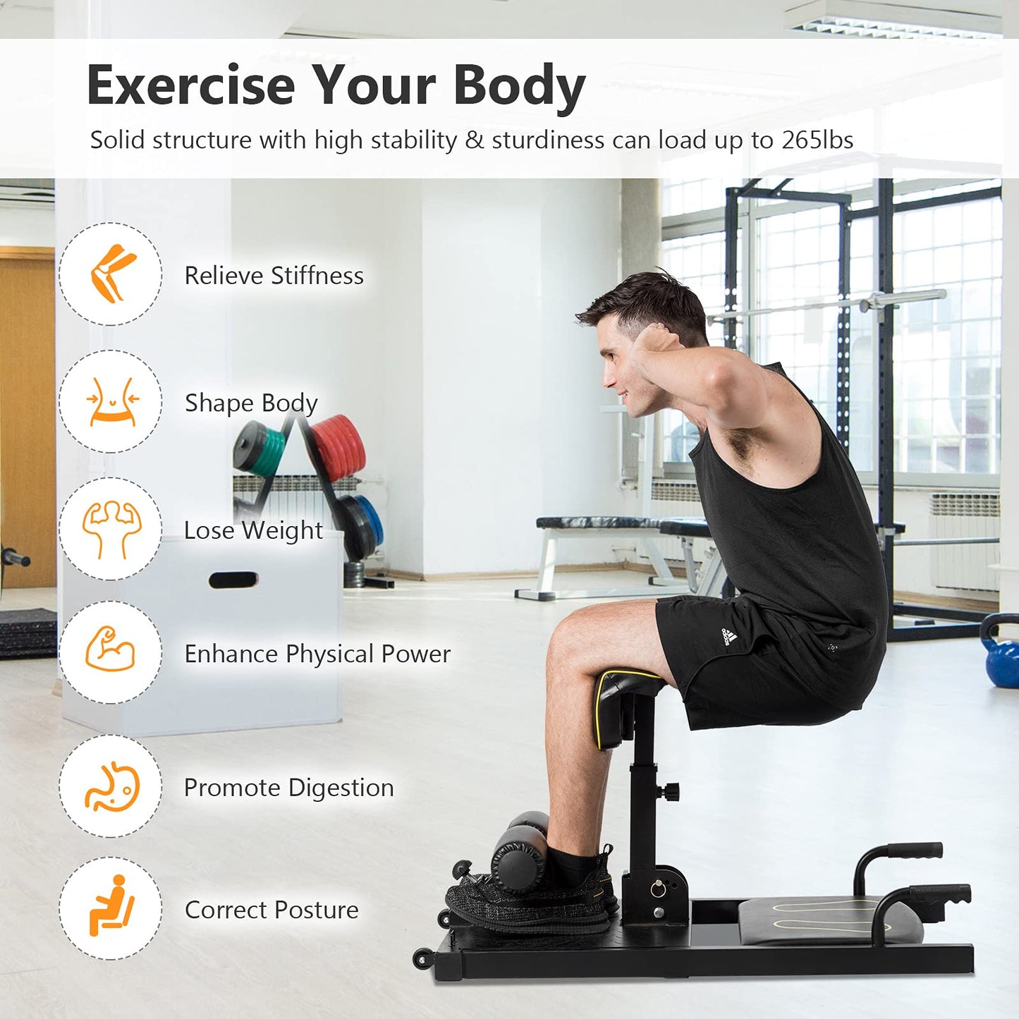 SPORFIT Sissy Squat Machine 8 in 1, Multifunctional Squat Machine Home Gym Equipment for Leg Strength Training, Sit-Up, Push-Up & Plank, Black