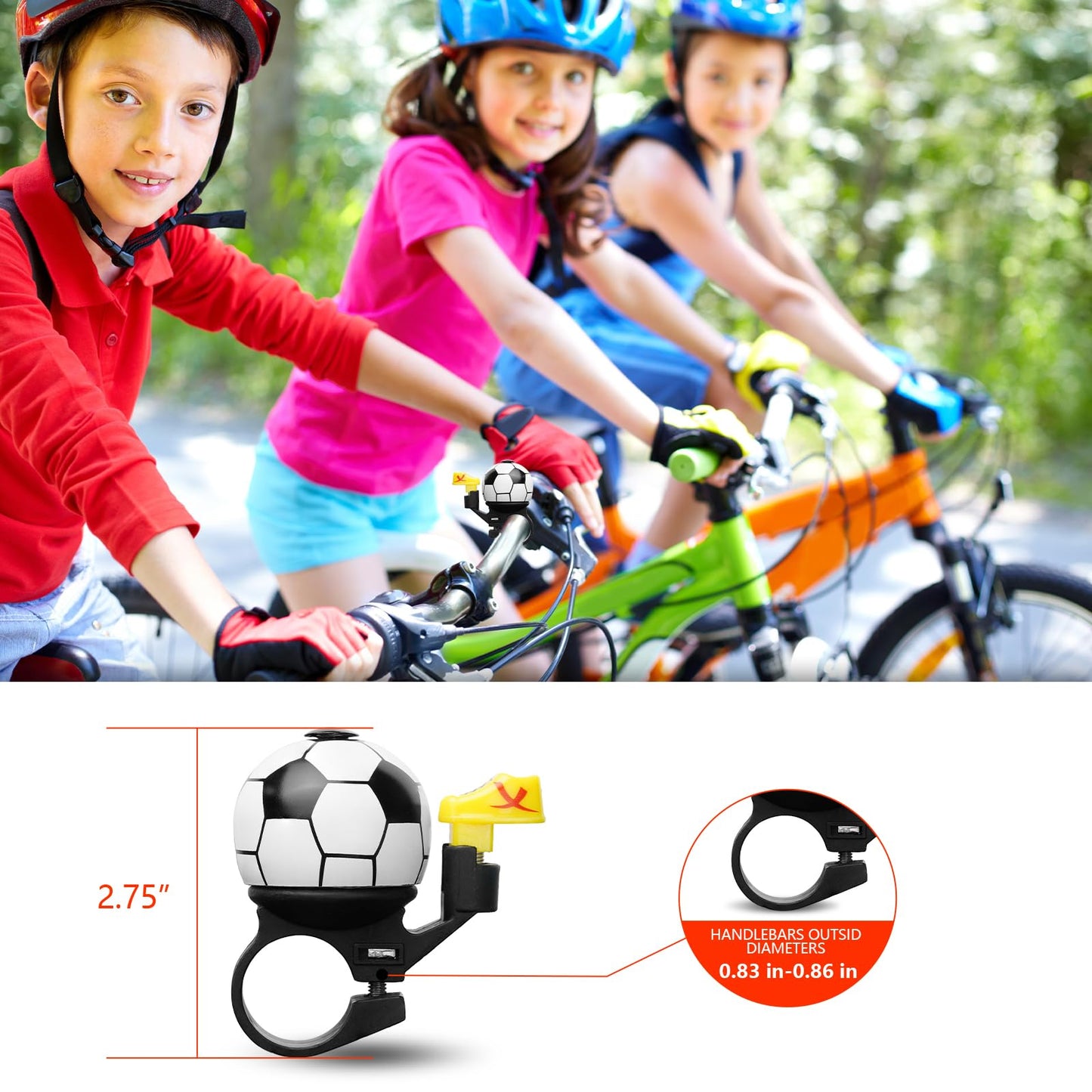 Soccer Bike Bell for Kids - Crisp Sound Mini Ringtone and Fun Bicycle Horns for Children's Bikes