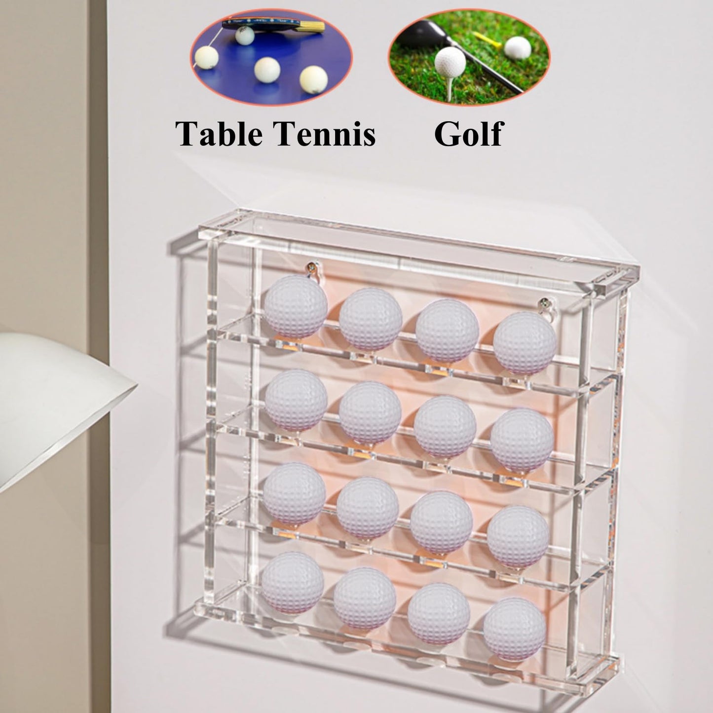 2 Packs 5-Layer Acrylic Golf Ball Display Case Wall Mount Table Tennis Ball Display Shadow Box Holds 20 Balls