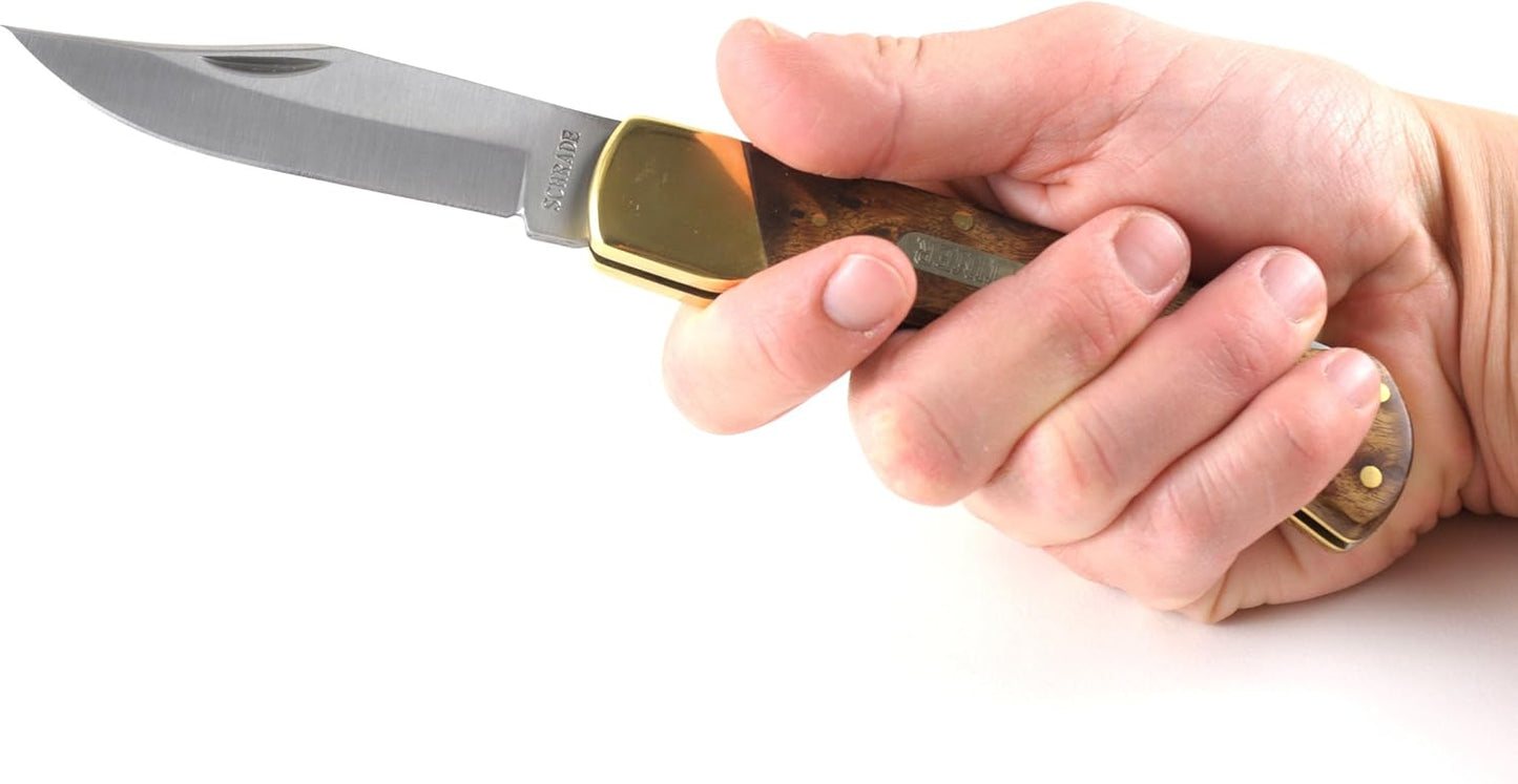 Schrade Old Timer 6OTW Golden Bear 8.7in S.S. Traditional Lockback Folding Knife with 3.9in Clip Point Blade and Wood Handle for Outdoor, Hunting, Camping and EDC