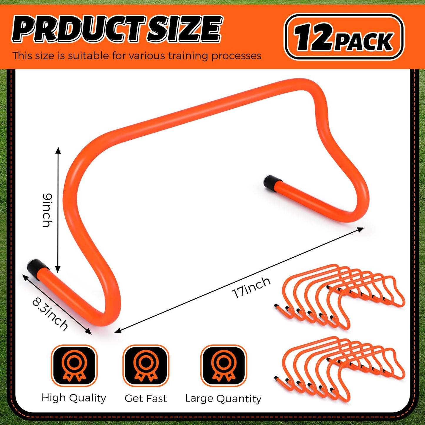Wettarn 12 Pcs 9" Speed Training Agility Hurdles for Athletes Reliable Training Hurdle Plyometric All Purpose Practice Equipment for Soccer Basketball Football(Orange)