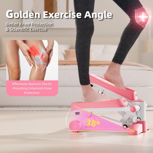 Pink Stair Stepper for Exercises, Portable Mini Steppers with Resistance Band, 330LB Weight Capacity, Non-Slip Mat, LCD Calories Display, Aerobic Fitness Stepper for Home Workout