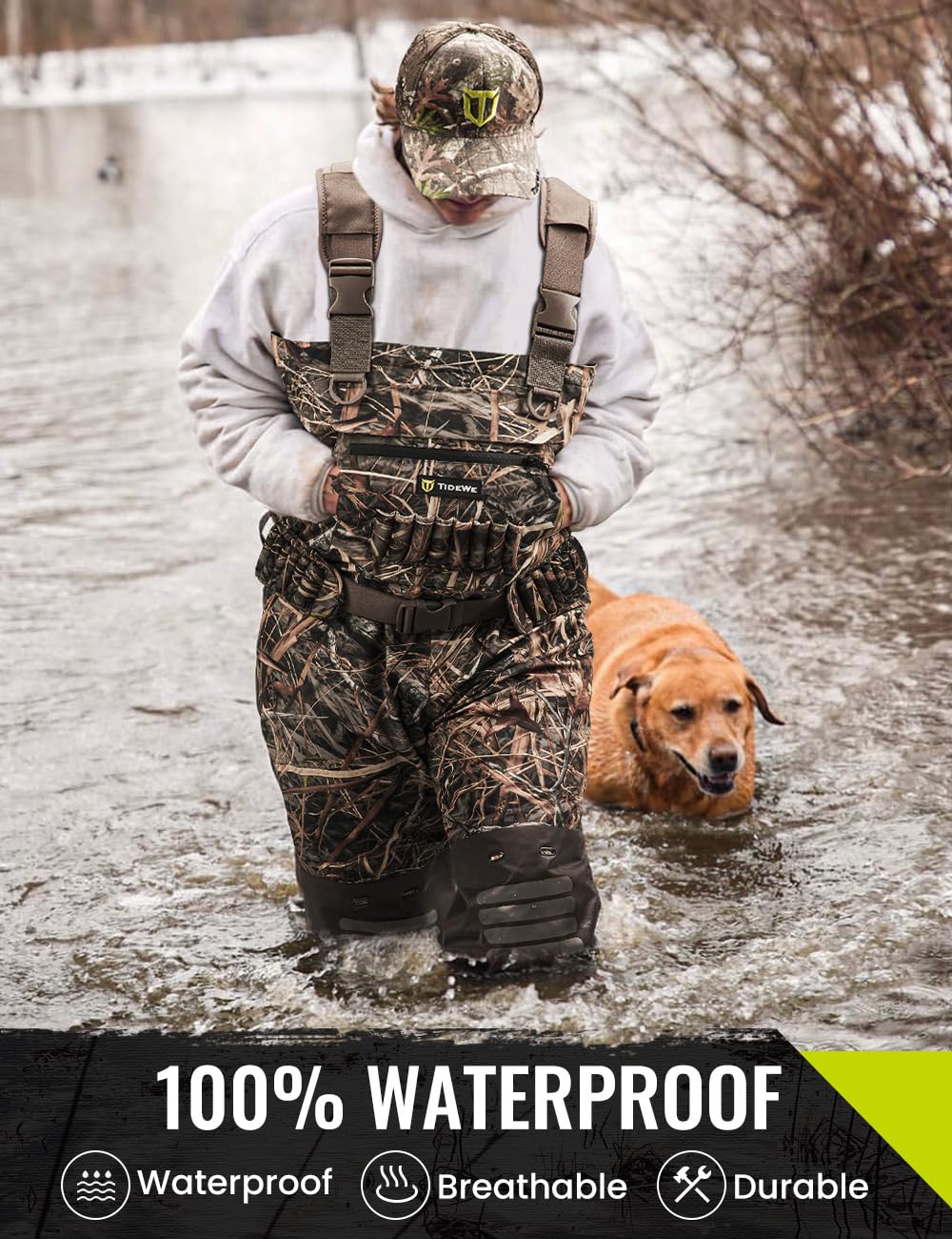 TIDEWE Breathable Insulated Chest Wader with Boot Hanger, 1600G Insulation Waterproof Hunting Wader with Steel Shank Boots, 200 Insulated Liner Next Camo Evos Camo Hunting Fishing Wader Size 12