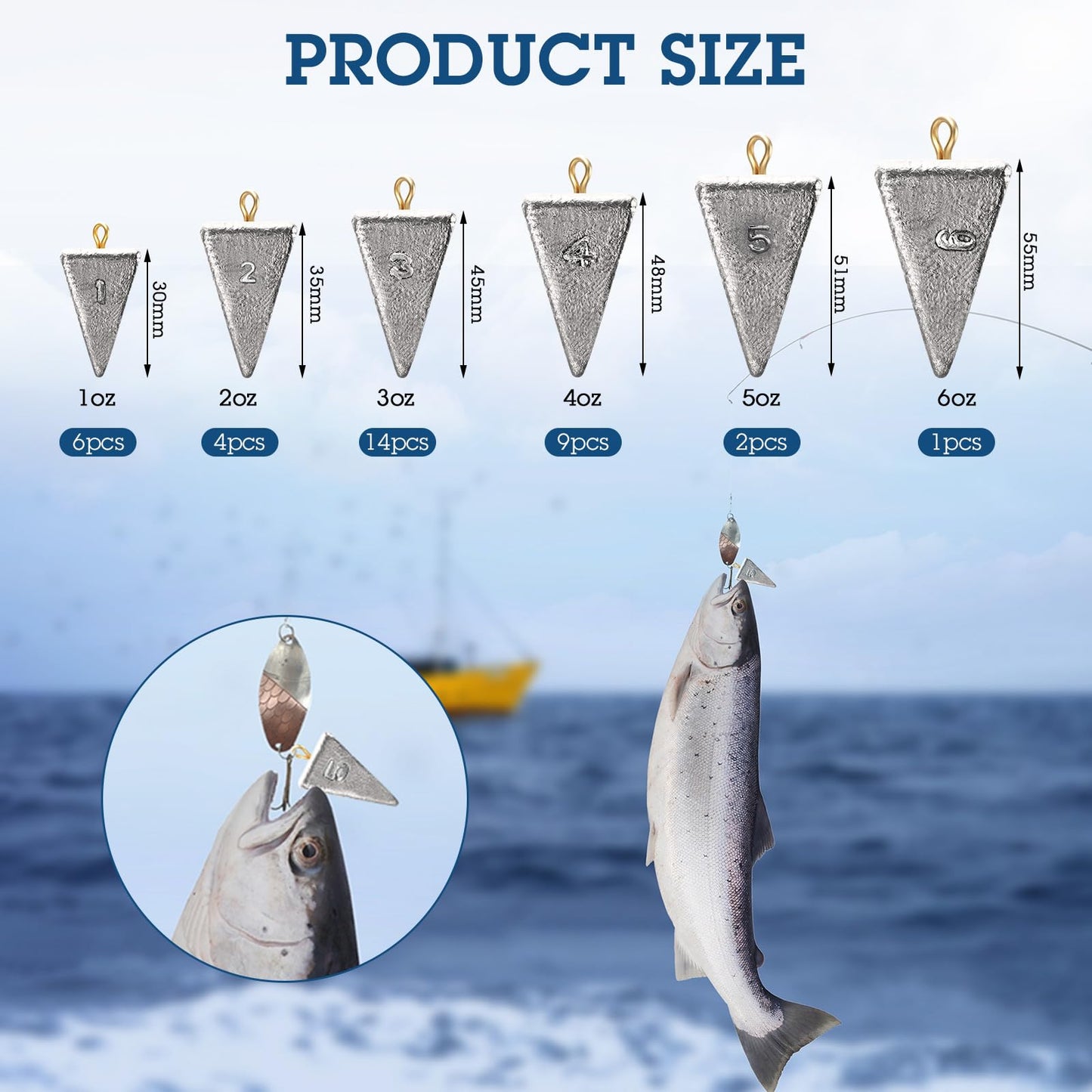 Glimin 36 Pcs Pyramid Fishing Weights Sinkers 2 oz Saltwater Fishing Sinkers Pyramid Sinkers Rig Fishing Gear Tackle Surf Fishing Casting