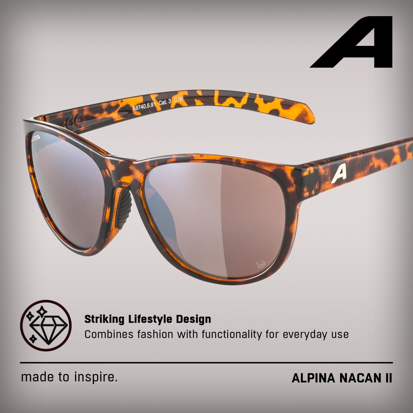 ALPINA NACAN II P - Sunglasses with 100% UV Protection for Adults - Polarized, Mirrored & Shatterproof - Havana Gloss - One Size
