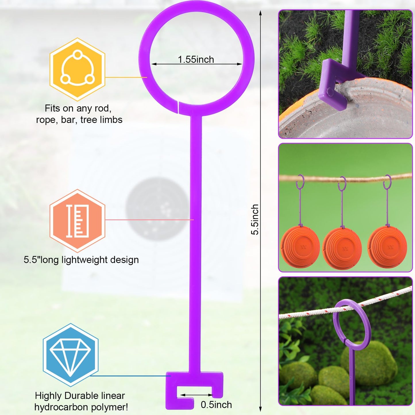 Lenwen 75pcs Clay Target Holders, Versatile Clay Pigeon Hooks Hanging Target Hangers for Outdoor Shooting Practice(Purple)