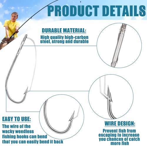 Rotatingpals 90 Pcs Weedless Wacky Rig Hooks 1/0 2/0 3/0 Bass Fishing Rig Worm Hooks Wide with Box for Wacky Rigging Worm Lure