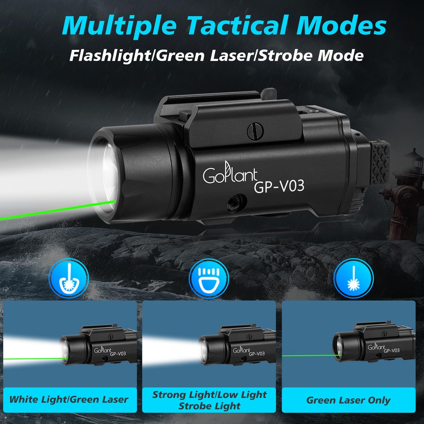 1750 Lumens Pistol Flashlight Laser, Aircraft-Grade Aluminum Picatinny Weapon Light, Adjustable Rail-Mounted Handgun Light and Green Laser Combo, Magnetic Rechargeable LED Tactical Weapon Flashlight