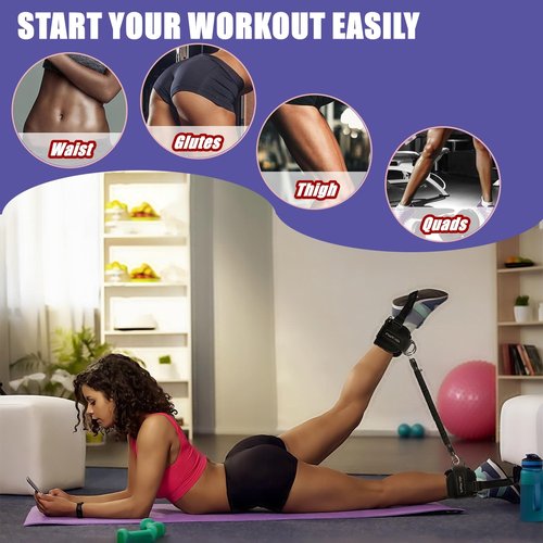 Resistance Bands Set with Ankle Straps,Ankle Bands for Working Out,Butt Exercise Equipment for Women Legs and Glutes,Perfect for Home Workouts,Cable Machine Accessories Black