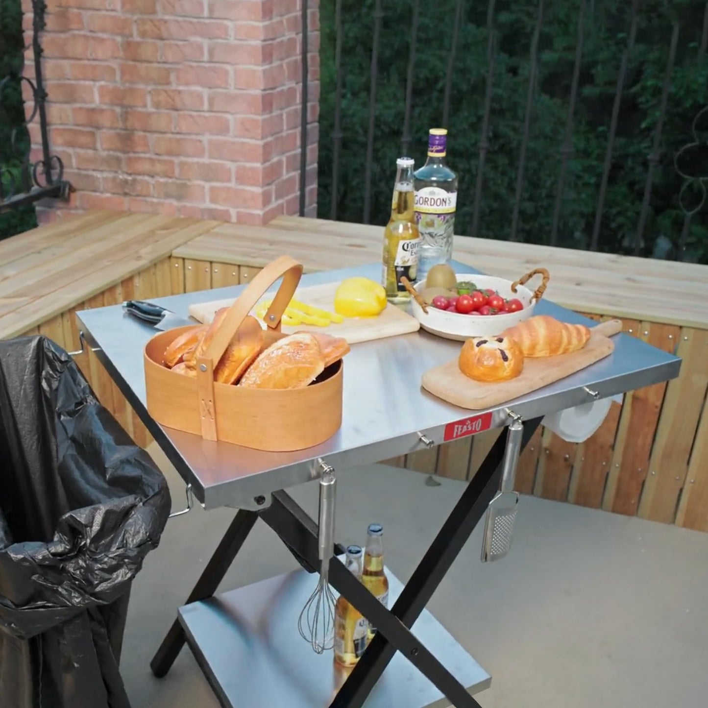 Feasto Outdoor Grill Table, Foldable Pizza Oven Stand & Griddle Stand with Garage Rack & Tissue Holder, Folding Outdoor Prep Table for Gathering and Party, 30" x 24", Stainless Steel