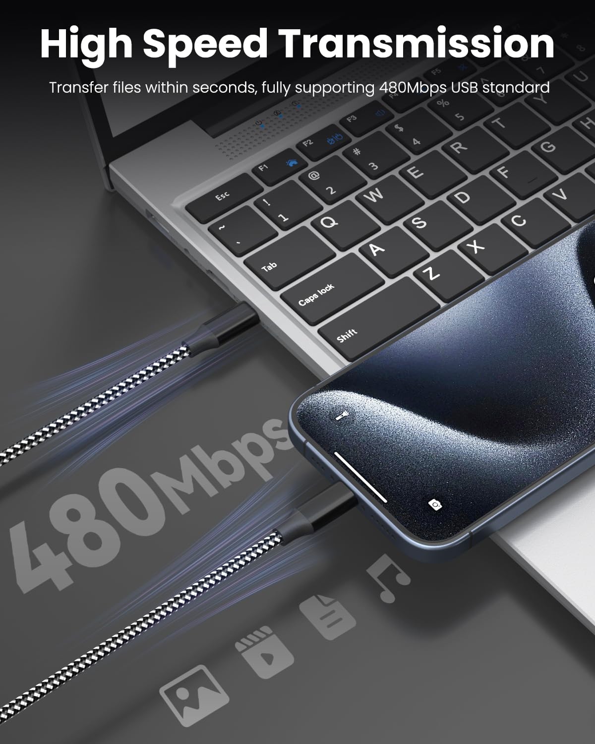 USB C Cable Fast Charging, 3 Pack 10FT USB C to USB C Cable, 60W Type C Nylon Braided Charger Cable for iPhone 16/15/iPad MacBook CarPlay and More-(Black White)