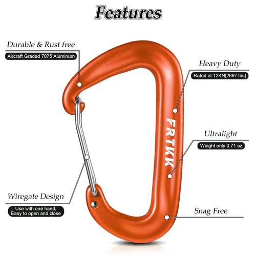 2PCS Carabiner Clips, 12kN (2697 lbs) Heavy Duty Caribeener Clip, 3" Aluminum D Ring Shape Carabeaners with 2PCS Keyrings Keychain Hook for Camping Hiking Backpack Locking Dog Leash (2 Black+2 Orange)